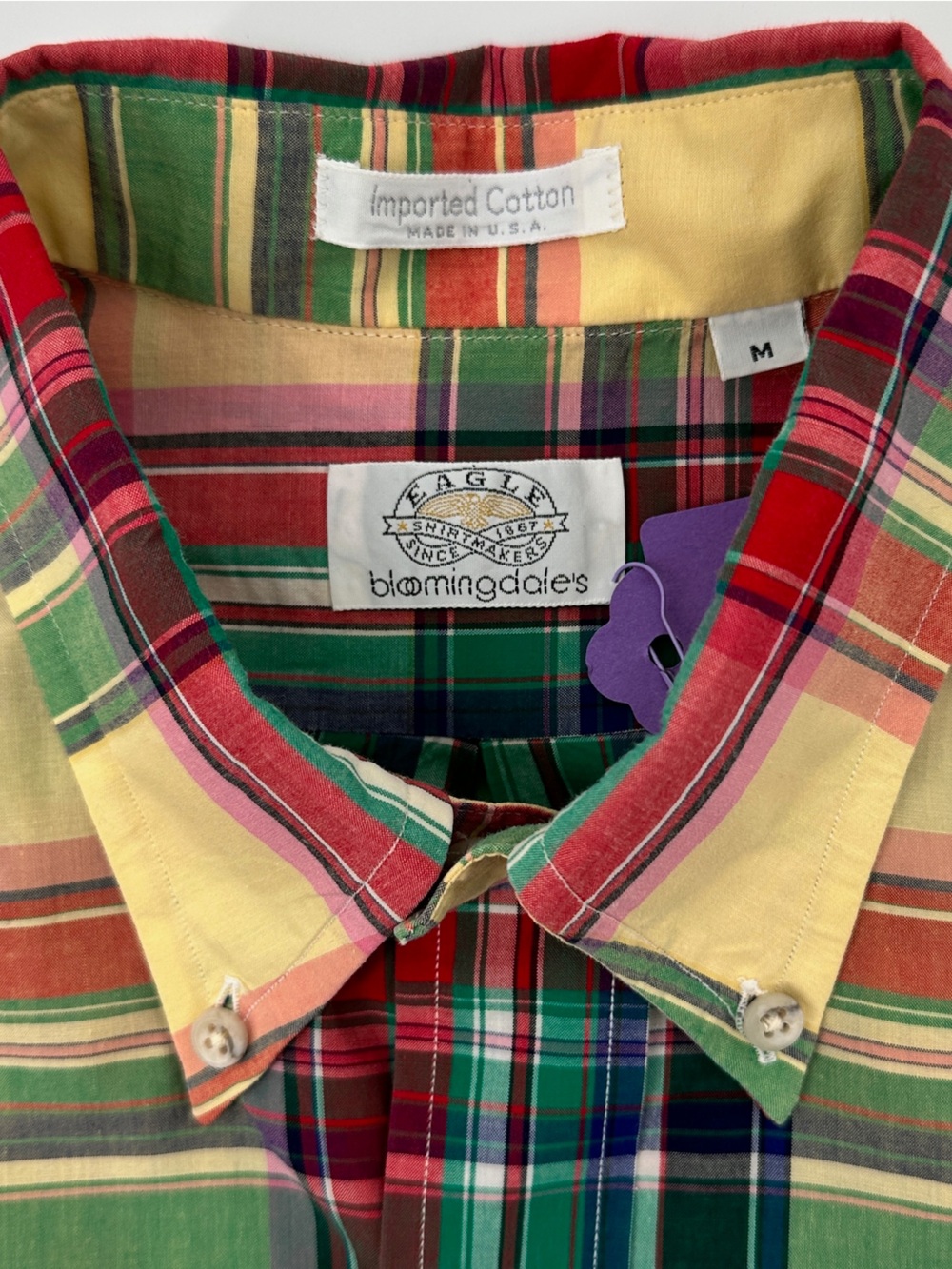 Bloomingdale’s Eagle Shop Made in USA Plaid Cotton Button Down Shirt Mens M